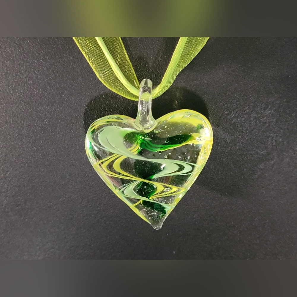 Green Heart Glass Pendant Necklace